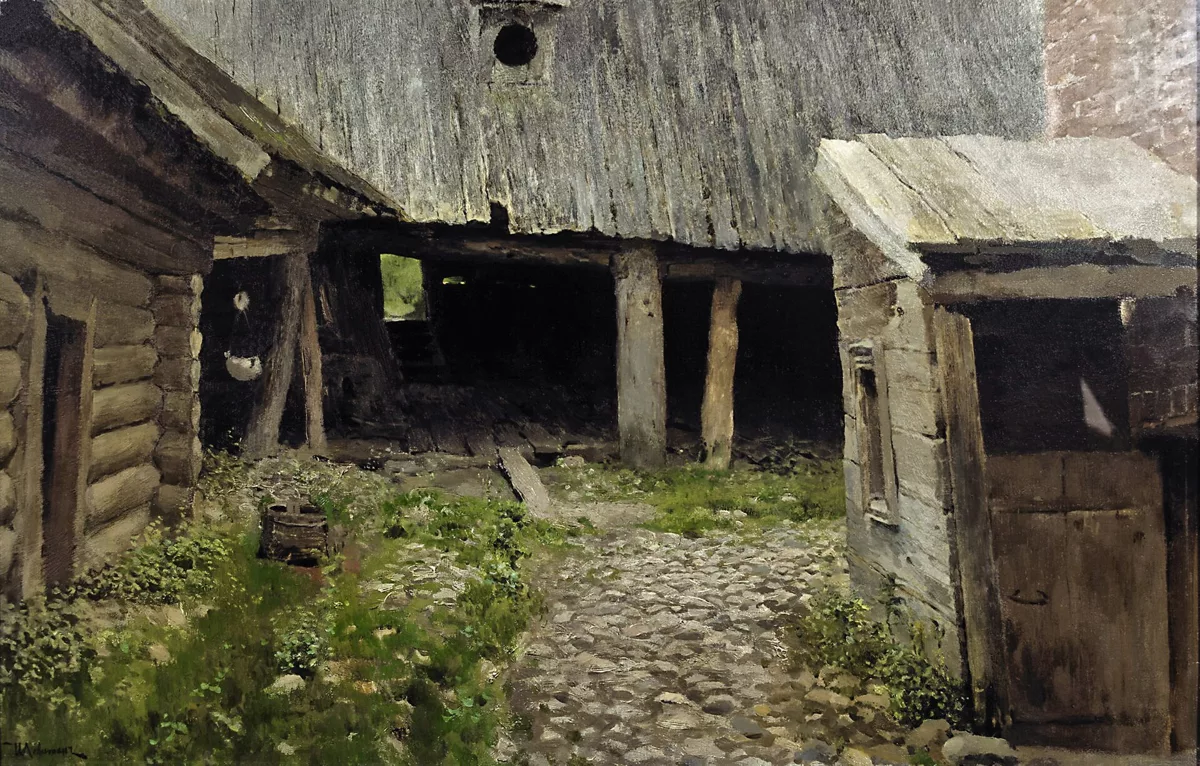 Картина Левитана «Ветхий дворик. Плёс»